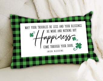 St. Patrick's Day Pillow | Irish Blessing | Throw Pillow | Four Leaf Clover | Irish Gift | Irish Décor | Lucky Pillow | Home Décor