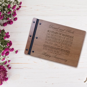 Wedding Guestbook | Personalized Wood Guest Book | Anniversary Party Favors | 45th Wedding Anniversary Decorations | Handcrafted Guestbook