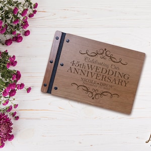 Wedding Guestbook | Personalized Wood Guest Book | Anniversary Party Favors | 45th Wedding Anniversary Decorations | Handcrafted Guestbook