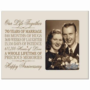 70th Anniversary Gift | 70th Wedding Anniversary Picture Frame | Gift for Husband | Gift for Wife | Gift for Parents | Wood Picture Frame