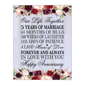 5th Anniversary Gift | Anniversary Wall Plaque | 5 Wedding Anniversary | Floral Wall Art | Wall Decor | 5th Anniversary Decorations