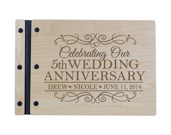 Wedding Guestbook | Personalized Wood Guest Book | Anniversary Party Favors | 5th Wedding Anniversary Decorations | Handcrafted Guestbook