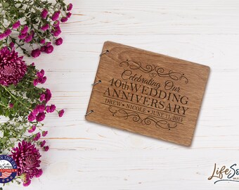 Wedding Guestbook | Personalized Wood Guest Book | Anniversary Party Favors | 40th Wedding Anniversary Decorations | Handcrafted Guestbook