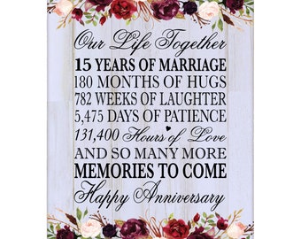 15th Anniversary Gift | Anniversary Wall Plaque | 15 Wedding Anniversary | Floral Wall Art | Wall Decor | 15th Anniversary Decorations