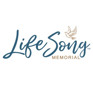 May include: A logo featuring the text LifeSong in a blue cursive script font, with the word MEMORIAL in a smaller, brown sans-serif font underneath. A stylized brown line-art dove is positioned above the word Song, with a trademark symbol.
