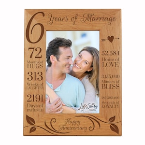 6th Anniversary Gift | 6th Wedding Anniversary Picture Frame | Gift for Husband | Gift for Wife | Gift for Parents | Wood Picture Frame