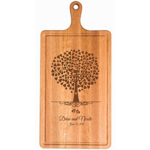 Custom Cutting Board | Wedding Gifts for Couple | Housewarming Gift | Heart Tree | Wood Cutting Board with Handle | Kitchen Decor