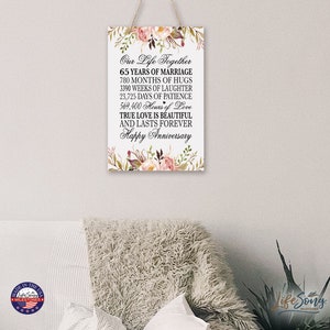 65th Anniversary Gift | Wooden Wall Hanging | Gift for Husband | Gift for Wife | Wooden Anniversary Sign | 65th Anniversary Decorations