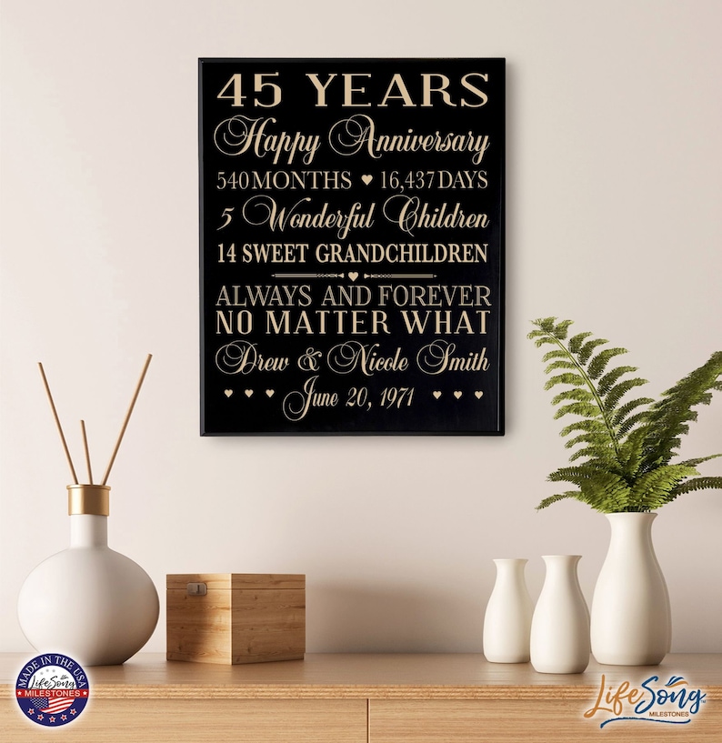 45th Anniversary Gift 45th Wedding Anniversary Plaque Gift