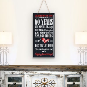60th Anniversary Gift | Wooden Wall Hanging | Gift for Husband | Gift for Wife | Wooden Anniversary Sign | 60th Anniversary Decorations
