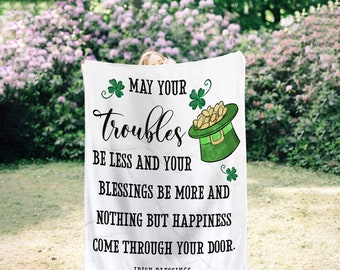 St. Patrick's Day Blanket | Irish Blessing | Throw Blanket | Four Leaf Clover | Irish Gift | Irish Décor | Shamrock Blanket | Home Décor
