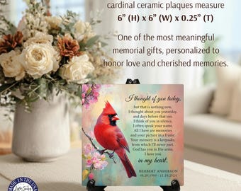 Cardinal Memorial Plaque with Stand – Sympathy Gift, In Loving Memory, Red Cardinal Remembrance Keepsake