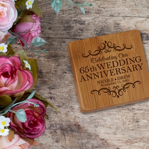 65th Anniversary Gift | Personalized Coasters Set | Gift for Husband | Gift for Wife | Gift for Parents | 65th Wedding Anniversary Gift