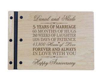 Wedding Guestbook | Personalized Wood Guest Book | Anniversary Party Favors | 5th Wedding Anniversary Decorations | Handcrafted Guestbook