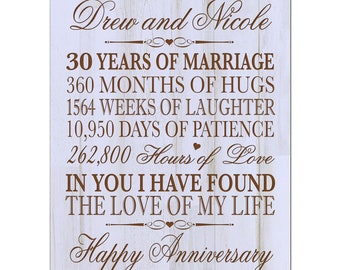 30th Anniversary Gift | 30th Wedding Anniversary Plaque | Gift for Husband | Gift for Wife | Gift for Parents | 30th Anniversary Decorations