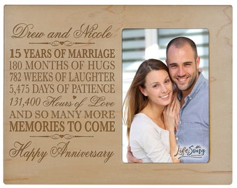 15th Anniversary Gift | Personalized 15th Wedding Anniversary Picture Frame | Gift for Husband | Gift for Wife | Gift for Parents