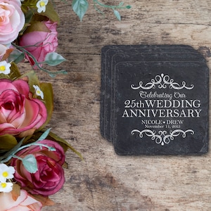 25th Anniversary Gift | Personalized Coasters Set | Gift for Husband | Gift for Wife | Gift for Parents | 25th Wedding Anniversary Gift