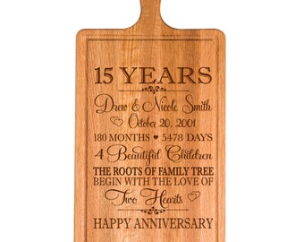 15th Anniversary Gift | Personalized Cutting Board | Gift for Husband | Gift for Wife | Engraved Anniversary Decoration | Kitchen Wall Decor