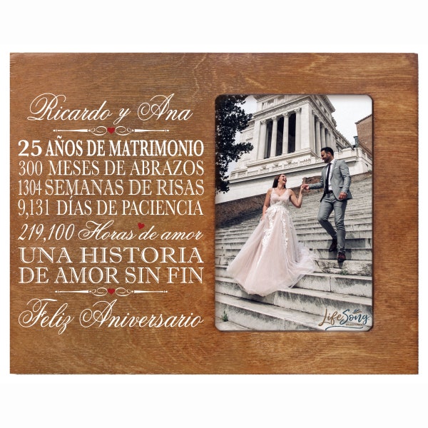 25th Anniversary Gift | Personalized Spanish Wedding Anniversary Picture Frame | Gift for Husband | Gift for Wife | Gifts in Spanish