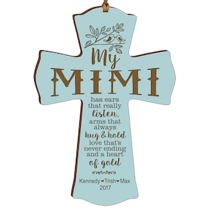 Family Ornament Personalized | Custom Wood Sign Mimi | Wooden Cross Ornament | Mimi Gifts Personalized | Religious Christmas Ornament