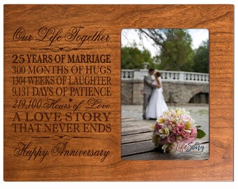 25th Anniversary Gift | 25th Wedding Anniversary Picture Frame | Gift for Husband | Gift for Wife | Gift for Parents | Wood Picture Frame