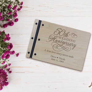 Wedding Guestbook | Personalized Wood Guest Book | Anniversary Party Favors | 50th Wedding Anniversary Decorations | Handcrafted Guestbook