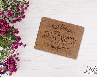 Wedding Guestbook | Personalized Wood Guest Book | Anniversary Party Favors | 40th Wedding Anniversary Decorations | Handcrafted Guestbook