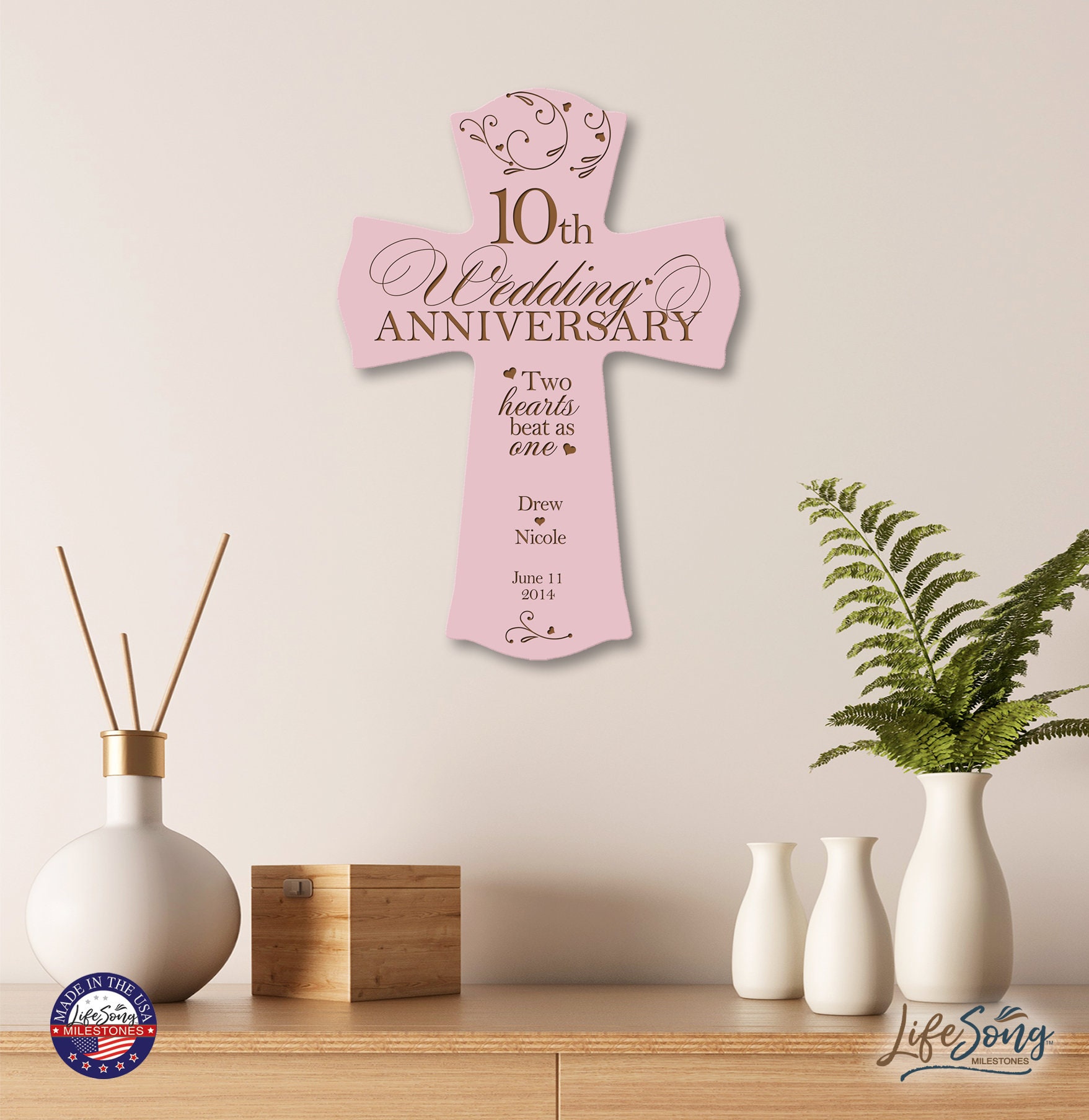 10th Wedding Anniversary Gift | Personalized Wooden Cross | 10th
