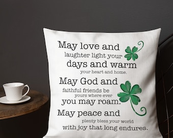 St. Patrick's Day Pillow | Irish Blessing | Throw Pillow | Four Leaf Clover | Irish Gift | Irish Décor | Lucky Pillow | Home Décor