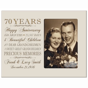 70th Anniversary Gift | Personalized 70th Wedding Anniversary Picture Frame | Gift for Husband | Gift for Wife | Gift for Parents