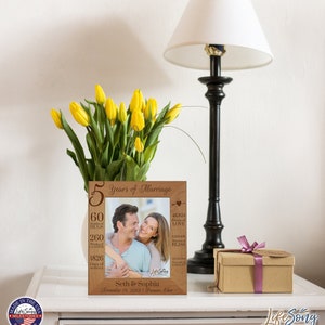 5th Anniversary Gift | Personalized 5th Wedding Anniversary Picture Frame | Gift for Husband | Gift for Wife | Gift for Parents