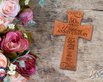 50th Wedding Anniversary Gift | Personalized Wooden Cross | Gift for Parents | Gift for Him | Gift for Her | Parents 50th Anniversary Cross