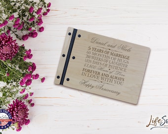 Wedding Guestbook | Personalized Wood Guest Book | Anniversary Party Favors | 5th Wedding Anniversary Decorations | Handcrafted Guestbook