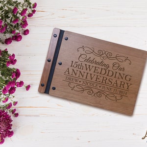 Wedding Guestbook | Personalized Wood Guest Book | Anniversary Party Favors | 15th Wedding Anniversary Decorations | Handcrafted Guestbook
