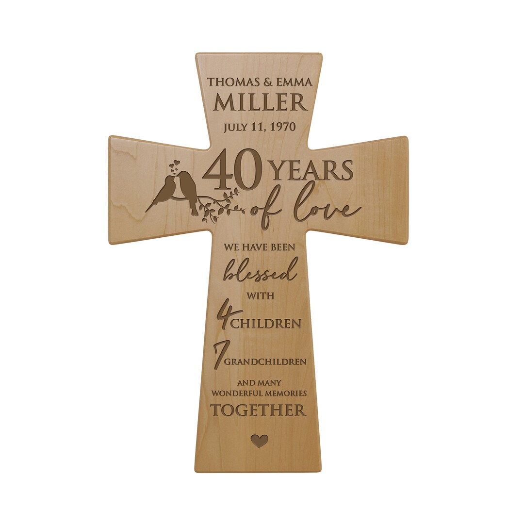 40th Anniversary Gift Personalized Wooden Cross Religious Gifts Wall ...