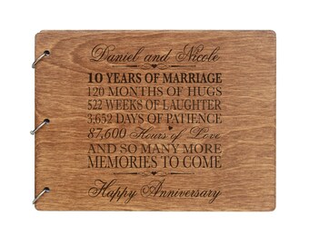 Wedding Guestbook | Personalized Wood Guest Book | Anniversary Party Favors | 10th Wedding Anniversary Decorations | Handcrafted Guestbook