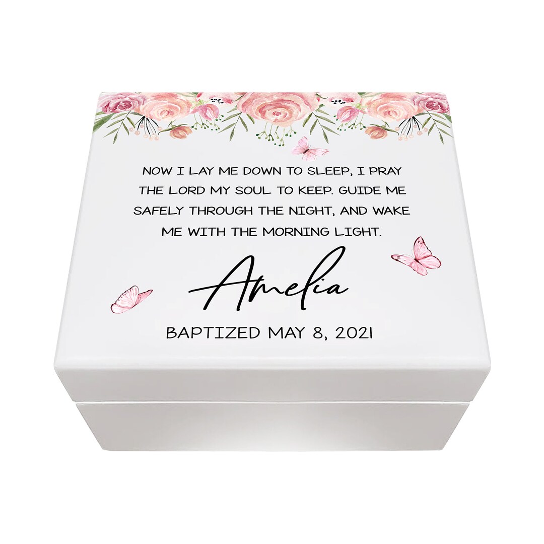 Baptism Gift Personalized Box Wooden Trinket Box White Wood Box Baptism Jewelry Box for Girl