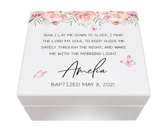 Baptism Gift - Personalized Box - Wooden Trinket Box - White Wood Box - Baptism Jewelry Box For Girl - Baptism Gift Girl From Godmother