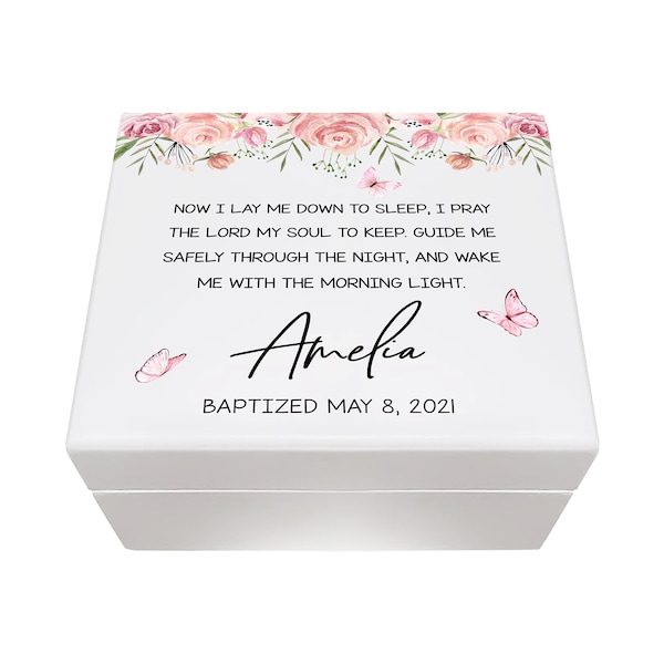 Baptism Gift - Personalized Box - Wooden Trinket Box - White Wood Box - Baptism Jewelry Box For Girl - Baptism Gift Girl From Godmother