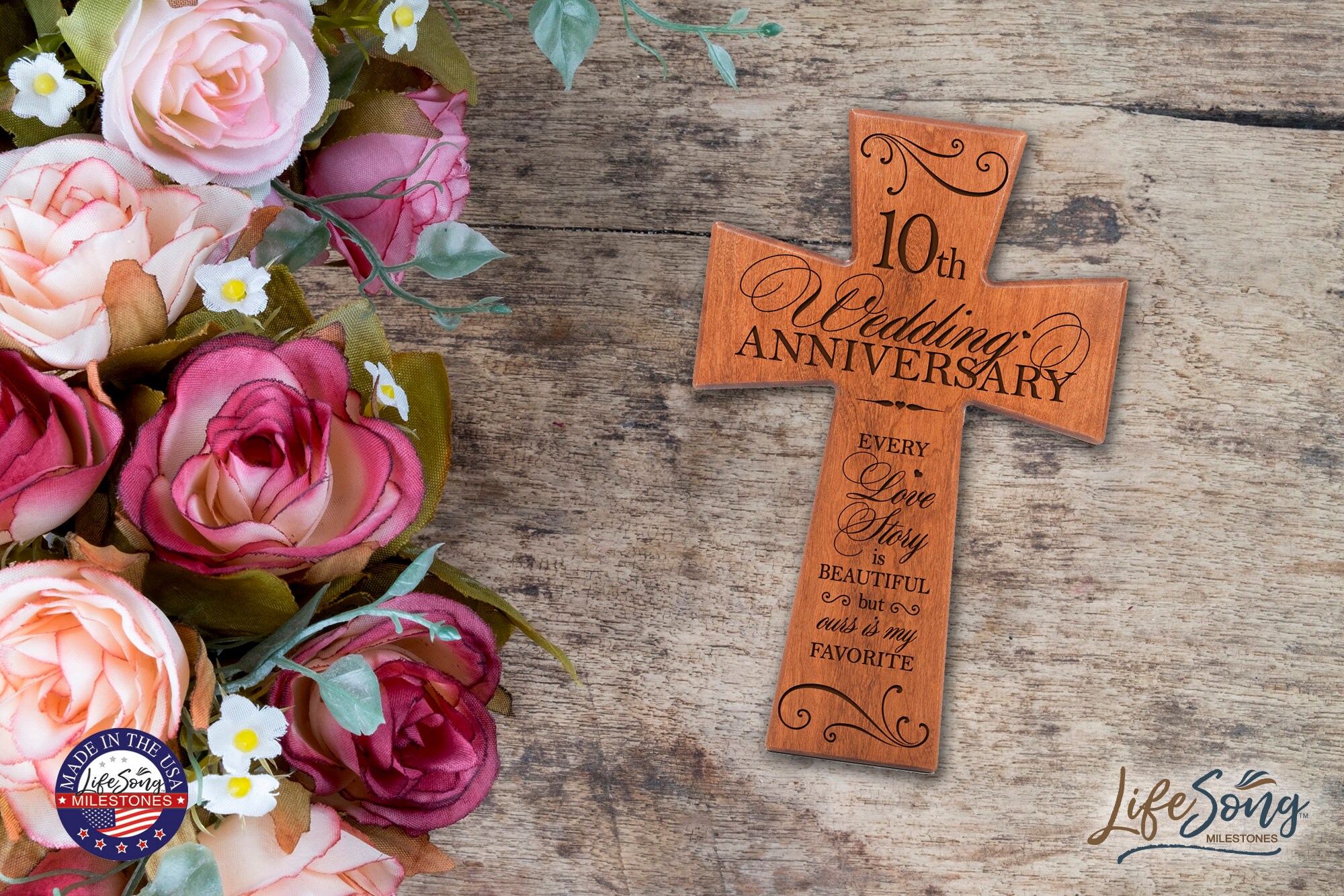 10th Wedding Anniversary Gift | Handcrafted Wooden Cross | Gift