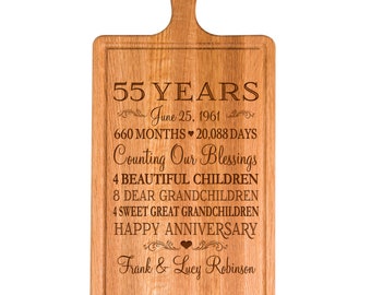 55th Anniversary Gift | Personalized Cutting Board | Gift for Husband | Gift for Wife | Engraved Anniversary Decoration | Kitchen Wall Decor