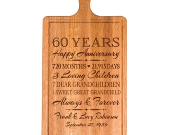 60th Anniversary Gift | Personalized Cutting Board | Gift for Husband | Gift for Wife | Engraved Anniversary Decoration | Kitchen Wall Decor