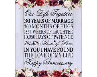 30th Anniversary Gift | Anniversary Wall Plaque | 30 Wedding Anniversary | Floral Wall Art | Wall Decor | 30th Anniversary Decorations