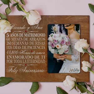 5th Anniversary Gift | Personalized Spanish Wedding Anniversary Picture Frame | Gift for Husband | Gift for Wife | Gifts in Spanish
