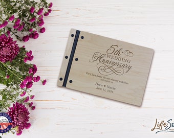 Wedding Guestbook | Personalized Wood Guest Book | Anniversary Party Favors | 5th Wedding Anniversary Decorations | Handcrafted Guestbook