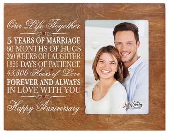 5th Anniversary Gift | 5th Wedding Anniversary Picture Frame | Gift for Husband | Gift for Wife | Gift for Parents | Wood Picture Frame