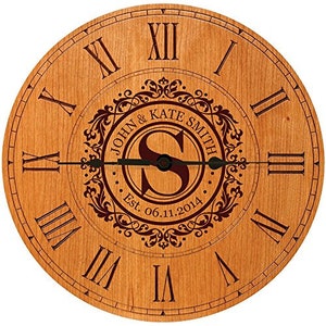 Wedding Clock or Anniversary Clock | Personalized Monogram Clock | Gift for Husband | Gift for Wife | Housewarming Gift | Wood Wall Clock