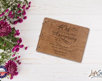 Wedding Guestbook | Personalized Wood Guest Book | Anniversary Party Favors | 40th Wedding Anniversary Decorations | Handcrafted Guestbook