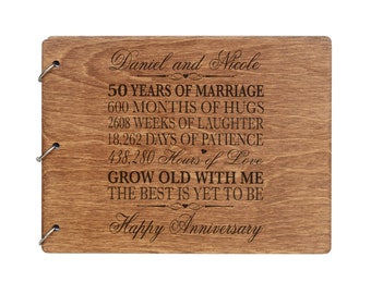 Wedding Guestbook | Personalized Wood Guest Book | Anniversary Party Favors | 50th Wedding Anniversary Decorations | Handcrafted Guestbook