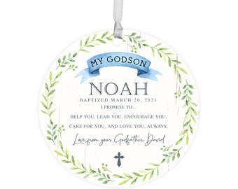 Personalized Godson Ornament | Godfather to Godson | Godson Gift | Baptism Ornament | Baptism Gift boy | Godchild Baptism Gift